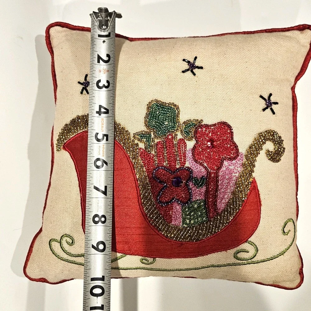 Pier 1 One Beaded Sleigh Christmas Accent Pillow Winter Holiday Approx. 10